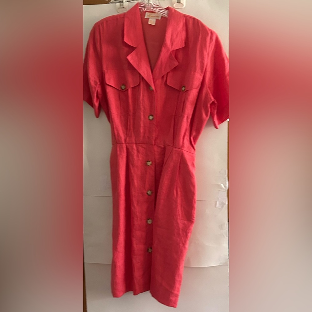New Brooks Brothers Salmon Belted Linen Dress with Belt Size 10